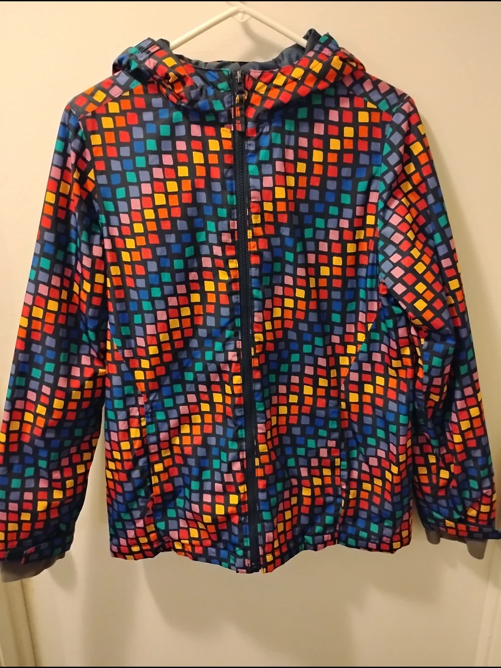 Lands' End Kids Hooded Raincoat - Multicolor Geometric Print Kids Size L